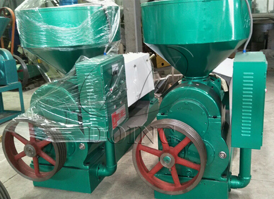 東盈公司生產(chǎn)的小型棕櫚仁榨油機(jī)正在試機(jī)